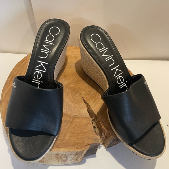 Calvin Klein Black Woven Platform Wedges - Picture 2 of 7